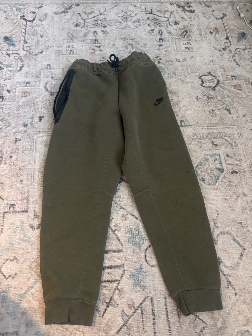 Nike Kids Olive Green Fleece Joggers with Black Accents